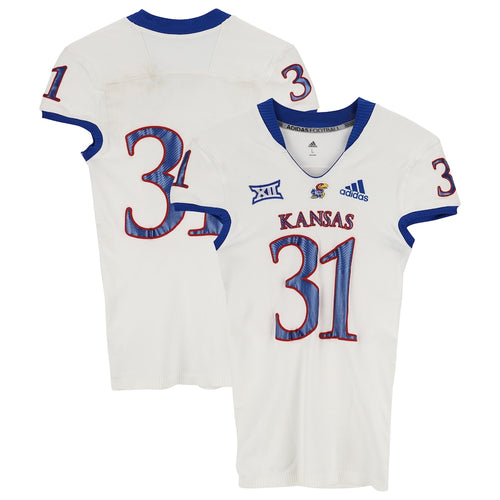 Kansas Jayhawks Team-Issued #31 White Jersey from the 2018-21 NCAA Football Seasons