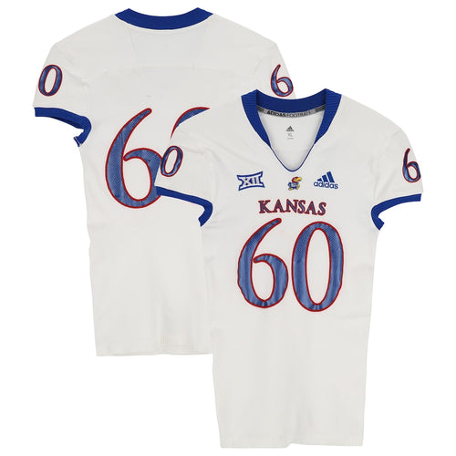 Kansas Jayhawks Team-Issued #60 White Jersey from the 2018-21 NCAA Football Seasons