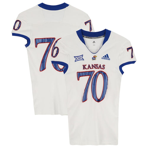 Kansas Jayhawks Team-Issued #70 White Jersey from the 2018-21 NCAA Football Seasons