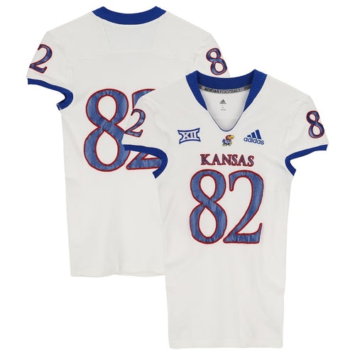 Kansas Jayhawks Team-Issued #82 White Jersey from the 2018-21 NCAA Football Seasons