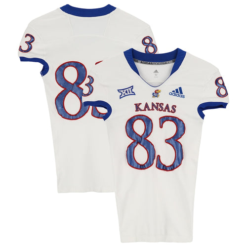 Kansas Jayhawks Team-Issued #83 White Jersey from the 2018-21 NCAA Football Seasons