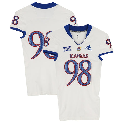 Kansas Jayhawks Team-Issued #98 White Jersey from the 2018-21 NCAA Football Seasons