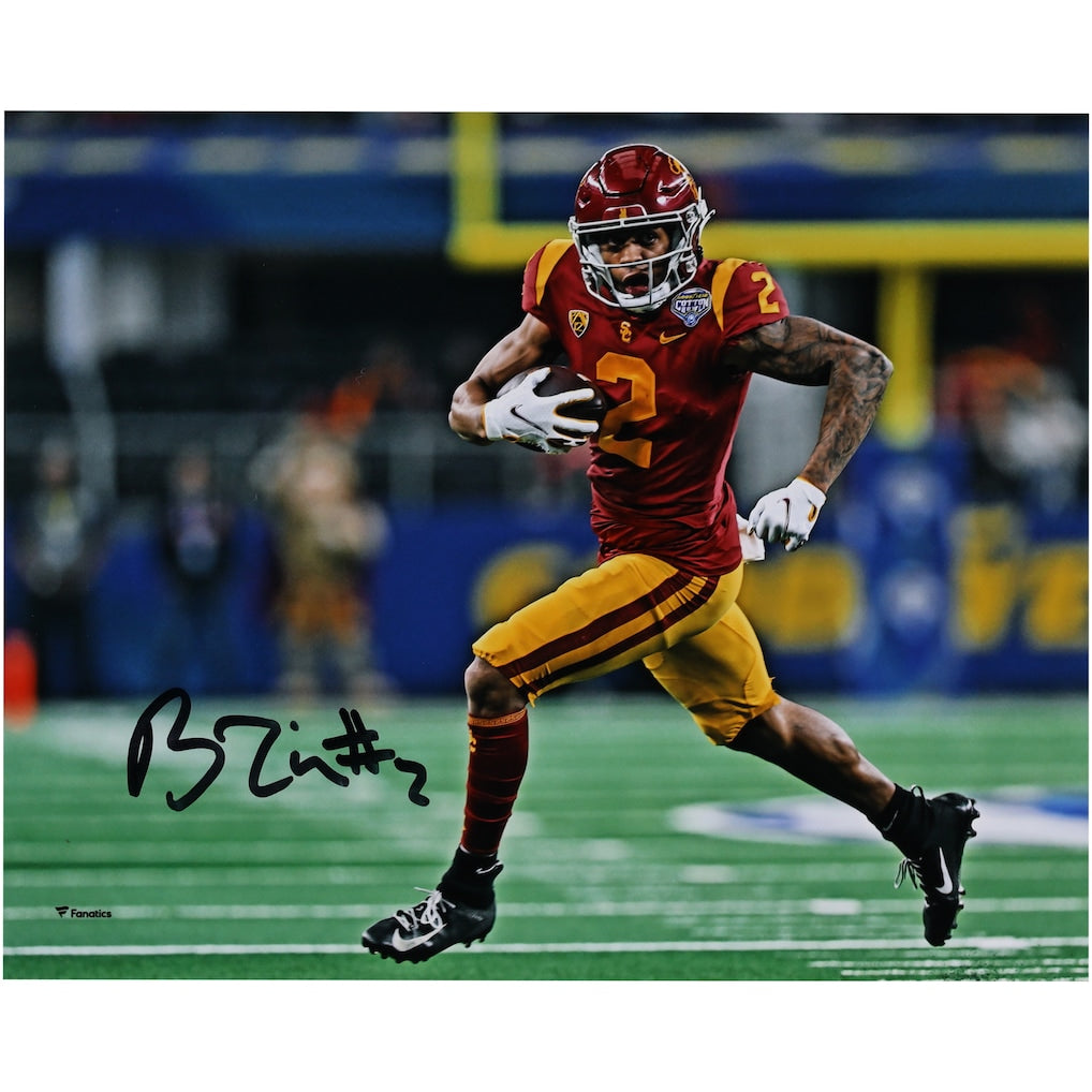 Brenden Rice USC Trojans Autographed 8'' x 10'' Running in Red Jersey Photograph