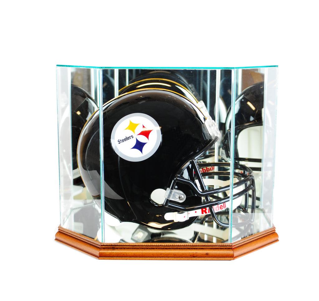 Octagon Full Size Football Helmet Display Case with Walnut Moulding