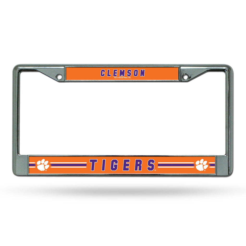 Clemson Tigers License Plate Frame Chrome Printed Insert - Rico Industries
