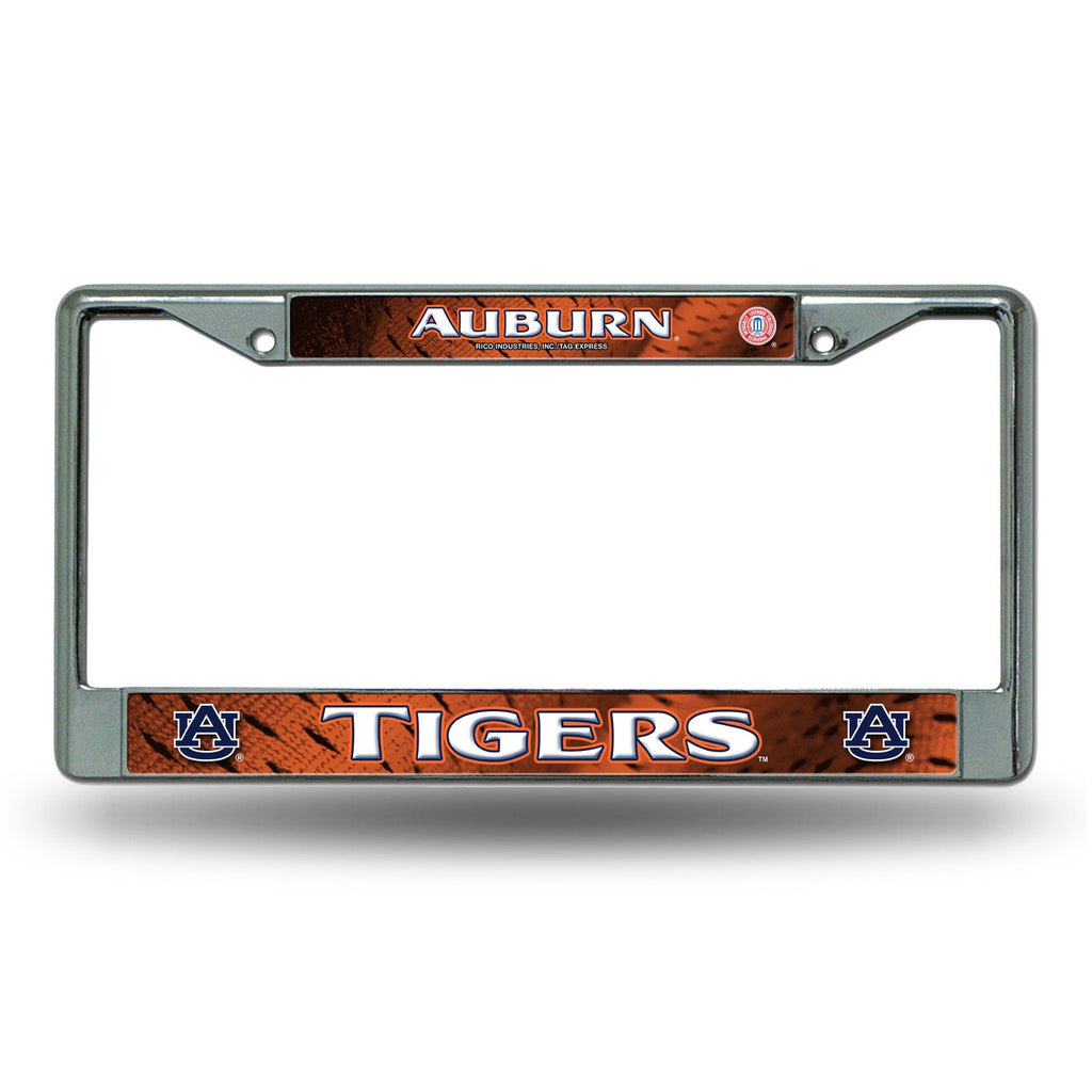 Auburn Tigers License Plate Frame Chrome Printed Insert - Rico Industries