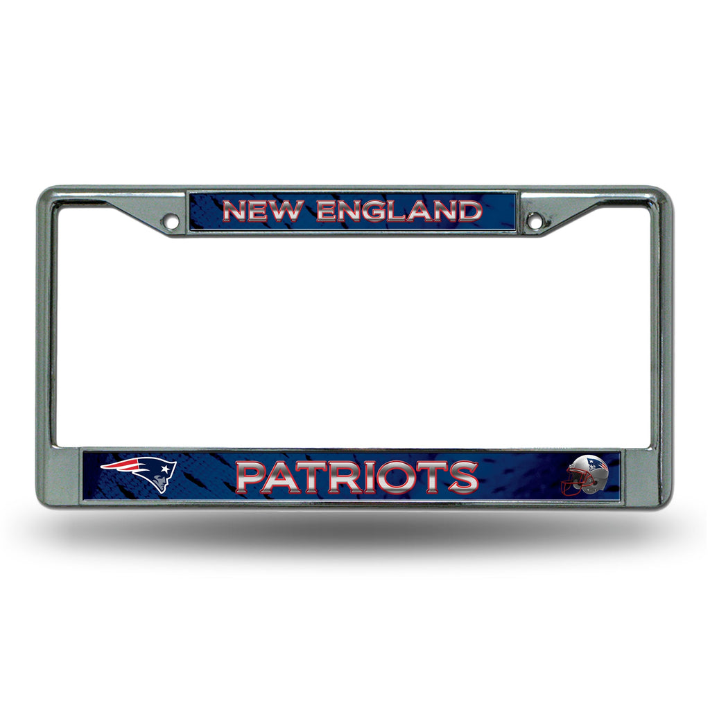 New England Patriots License Plate Frame Chrome Printed Insert - Rico Industries