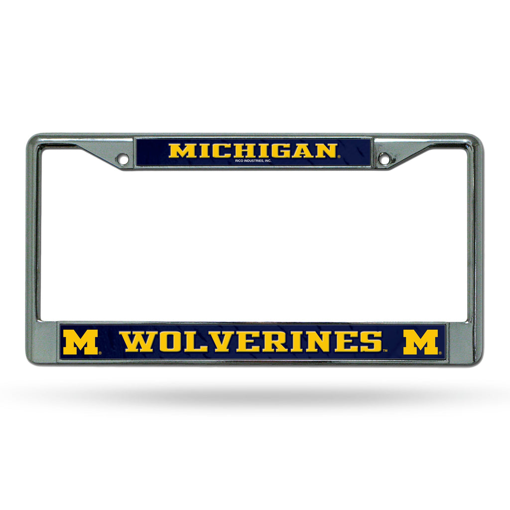Michigan Wolverines License Plate Frame Chrome Printed Insert - Rico Industries