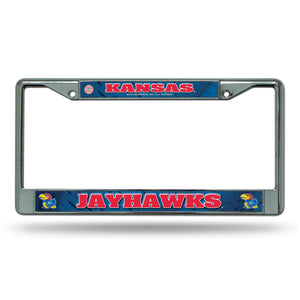 Kansas Jayhawks License Plate Frame Chrome Printed Insert - Rico Industries