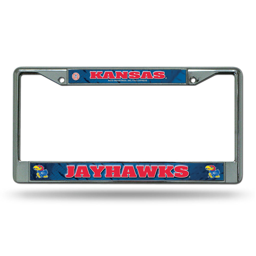 Kansas Jayhawks License Plate Frame Chrome Printed Insert - Rico Industries
