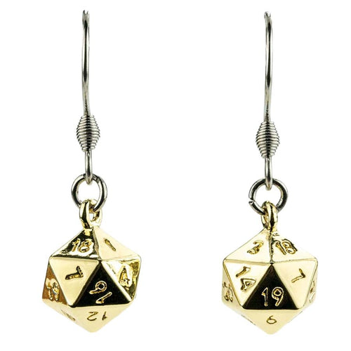 Fanroll: Lair Wear: D20 Dice Earrings: Gold Metal Pre-Order