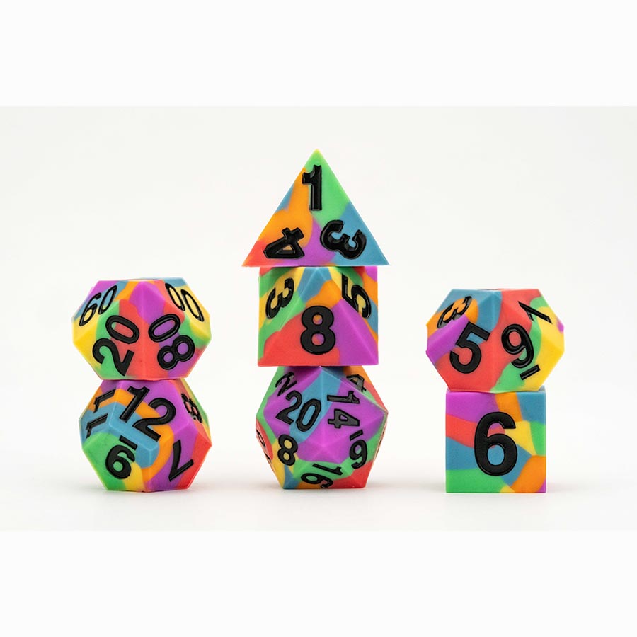 Fanroll -  Pride Dice - 7 Count Dice Poly Set: 16Mm Sharp-Edge Silicon Rubber: Rainbow Flag