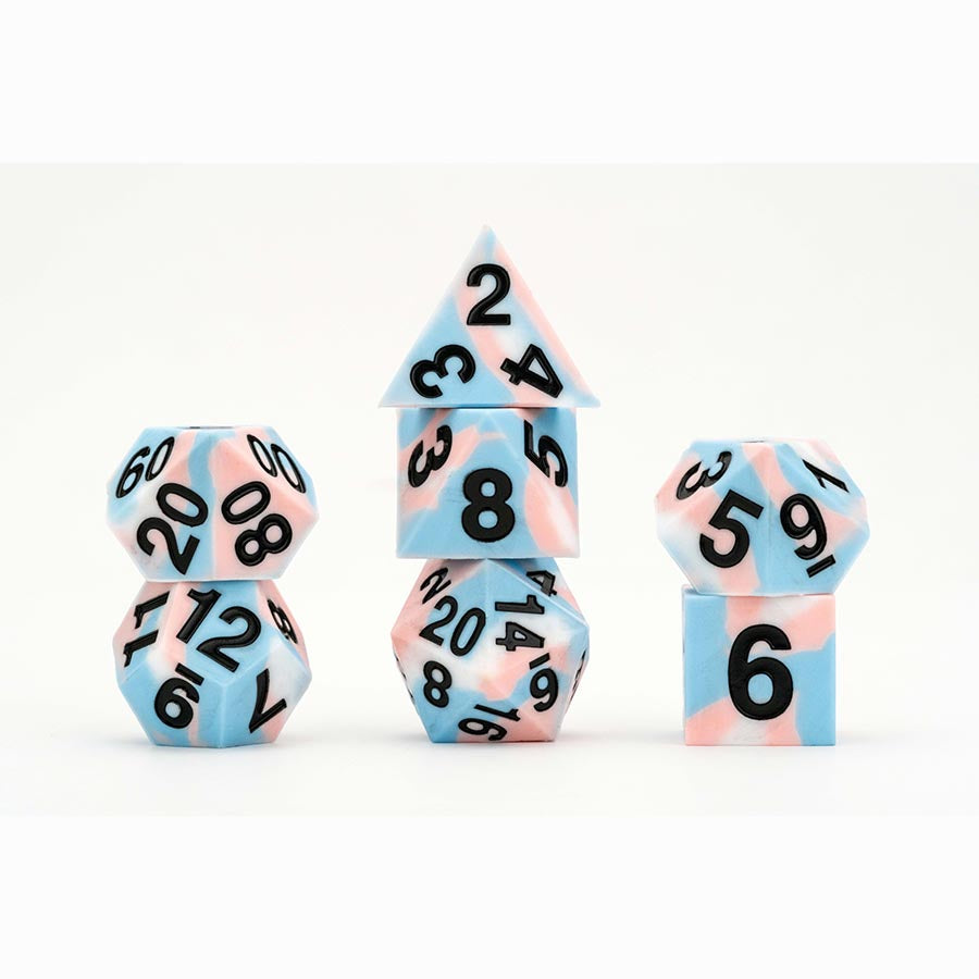 Fanroll -  Pride Dice - 7 Count Dice Poly Set: 16Mm Sharp-Edge Silicon Rubber: Transgender