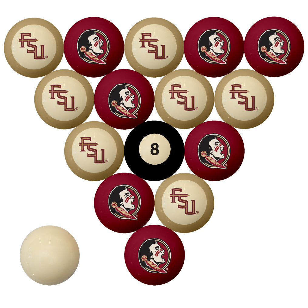 FLORIDA STATE SCHOOL COLOR NUMBERED BILLIARD BALL SET GARNET SOLID/GOLD STRIPE - FSUBBS200N