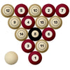 FLORIDA STATE SCHOOL COLOR NUMBERED BILLIARD BALL SET GARNET SOLID/GOLD STRIPE - FSUBBS200N