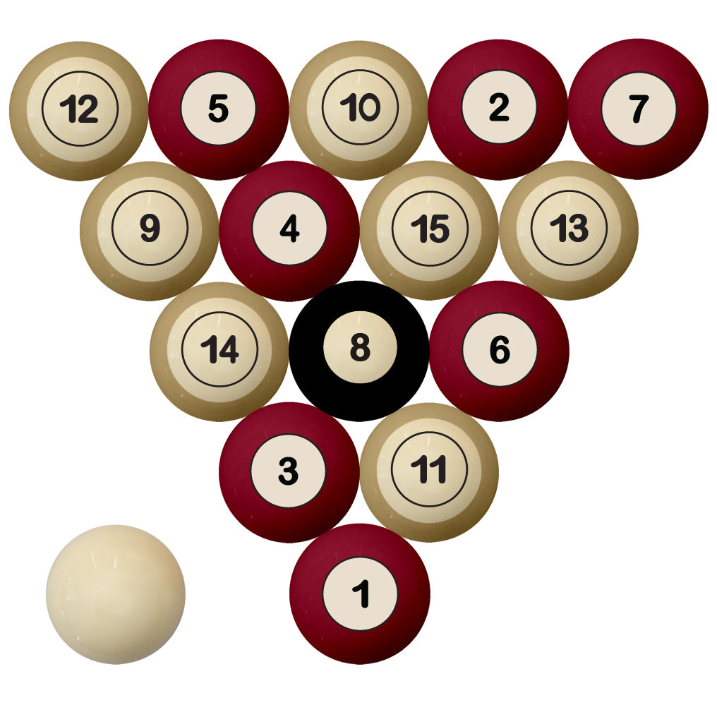 FLORIDA STATE SCHOOL COLOR NUMBERED BILLIARD BALL SET GARNET SOLID/GOLD STRIPE - FSUBBS200N