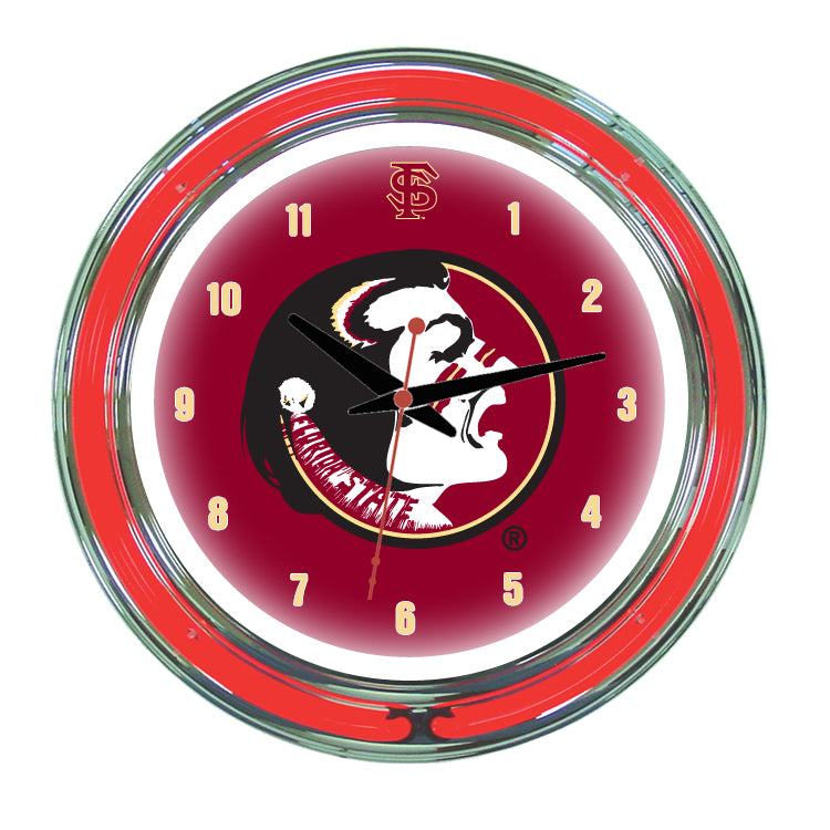 FLORIDA STATE NEON WALL CLOCK - 14'' GARNET FACE / RED NEON - FSUNWC100-14