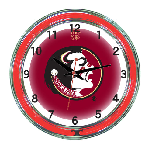 FLORIDA STATE NEON WALL CLOCK - 18'' GARNET FACE / RED NEON - FSUNWC100-18