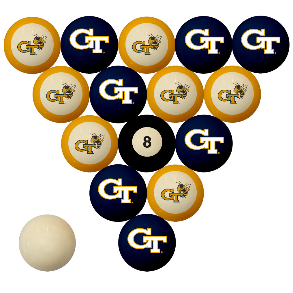 GEORGIA TECH SCHOOL COLOR NUMBERED BILLIARD BALL SET NAVY SOLID/GOLD STRIPE - GATBBS200N