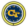 GEORGIA TECH NEON WALL CLOCK - 14'' NAVY BLUE FACE / YELLOW NEON - GATNWC100-14