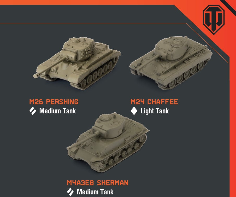 Gale Force Nine - World Of Tanks: American - Tank Platoon 2 (M4a3e8 Sherman - M26 Pershing - M24 Chaffee)