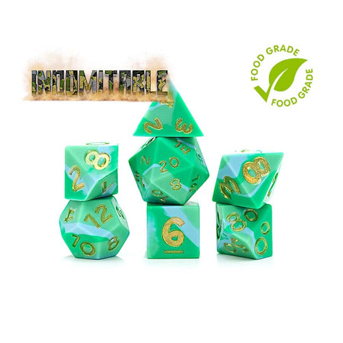 Gate Keeper Games -  Anti-Stress Dice: Indominable: Military Locust And Terrain Green Swirled: 7Ct Silicone Dice
