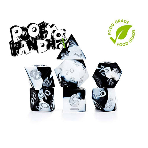 Gate Keeper Games -  Anti-Stress Dice: Poofy Panda: Splotchy Black And Panda White Silicone Swirled: 7Ct Silicone Dice