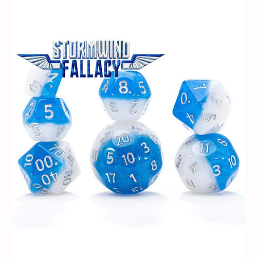 Gate Keeper Games -  Double Dice: Stormwind Fallacy Blue And White Resin With Holographic Glitter: 7Ct Resin Dice
