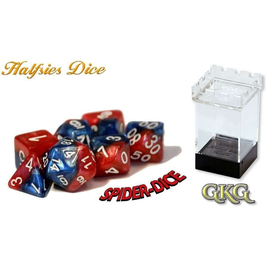 Gate Keeper Games -  Halfsies Dice: Spider Dice 7 Dice Polyhedral Set (Upgraded Dice Case) Pre-Order