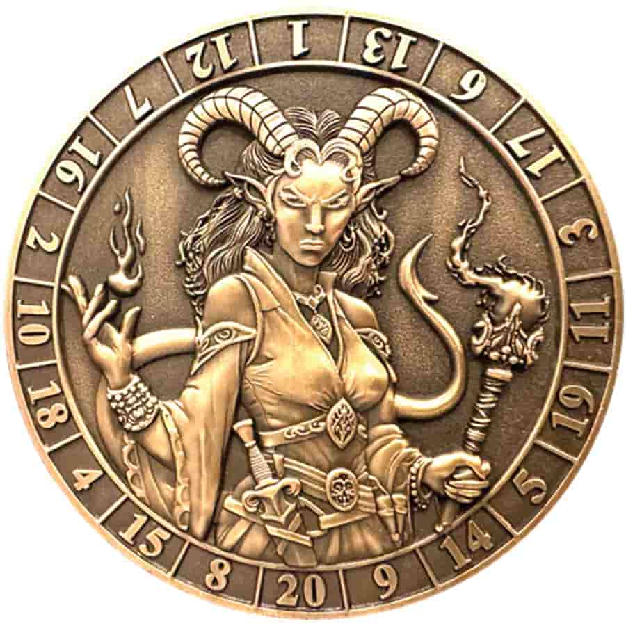 Goliath Coins: Dice Coin D20: Female Tiefling Warlock Pre-Order