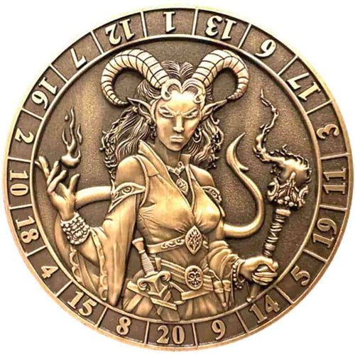 Goliath Coins: Dice Coin D20: Female Tiefling Warlock