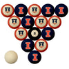 ILLINOIS SCHOOL COLOR NUMBERED BILLIARD BALL SET BLUE SOLID/ORANGE STRIPE - ILLBBS200N
