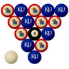 KANSAS SCHOOL COLOR NUMBERED BILLIARD BALL SET BLUE SOLID/RED STRIPE - KANBBS100N