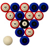 KANSAS SCHOOL COLOR NUMBERED BILLIARD BALL SET BLUE SOLID/RED STRIPE - KANBBS100N
