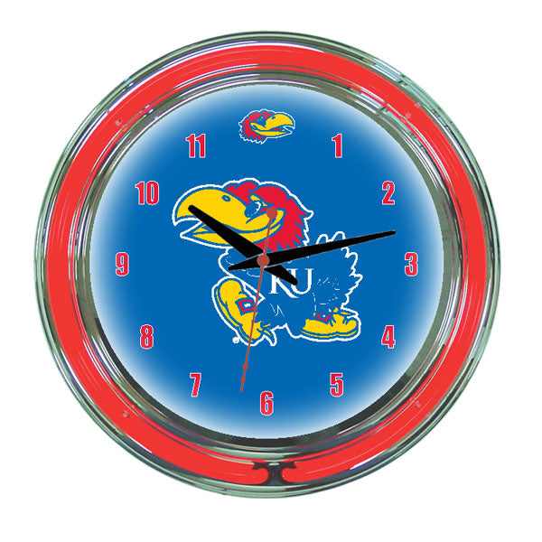 KANSAS NEON WALL CLOCK - 14'' BLUE FACE / RED NEON - KANNWC100-14