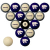 KANSAS STATE SCHOOL COLOR NUMBERED BILLIARD BALL SET PURPLE SOLID/GRAY STRIPE - KSUBBS100N