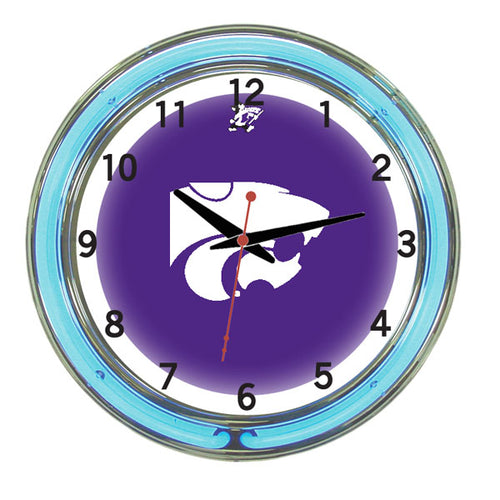 KANSAS STATE NEON WALL CLOCK - 18'' PURPLE FACE / BLUE NEON - KSUNWC100-18