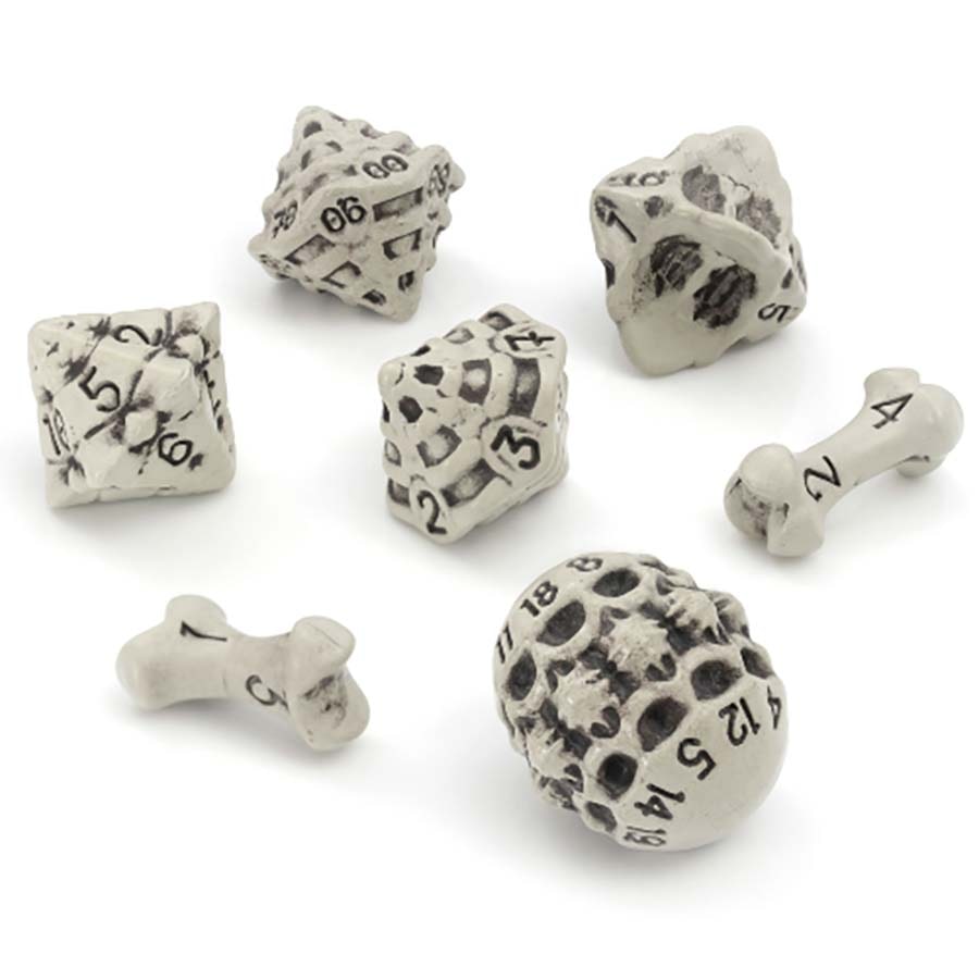 Lynx Accessories: Skull And Bone Full 7 Dice Set: Cleaned Bone White