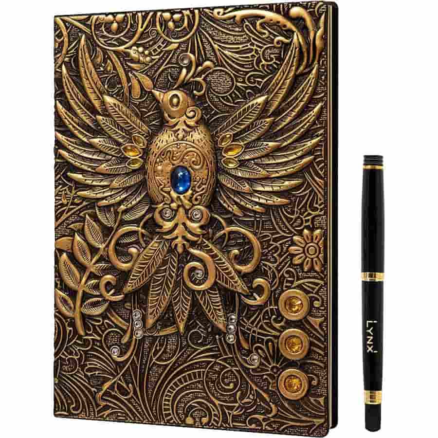 Lynx Accessories: 3D Faux-Leather Notebook And Journal: Gold Phoenix