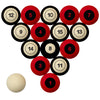 LOUISVILLE SCHOOL COLOR NUMBERED BILLIARD BALL SET RED SOLID/BLACK STRIPE - LOUBBS200N