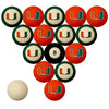 MIAMI SCHOOL COLOR NUMBERED BILLIARD BALL SET ORANGE SOLID/GREEN STRIPE - MIABBS100N