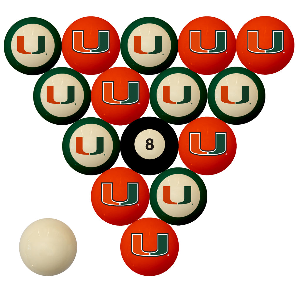 MIAMI SCHOOL COLOR NUMBERED BILLIARD BALL SET ORANGE SOLID/GREEN STRIPE - MIABBS100N