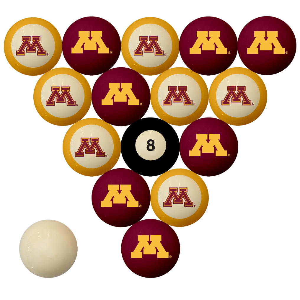 MINNESOTA SCHOOL COLOR NUMBERED BILLIARD BALL SET MAROON SOLID/GOLD STRIPE - MINBBS100N