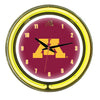MINNESOTA NEON WALL CLOCK - 14'' MAROON/YELLOW NEON - MINNWC100-14
