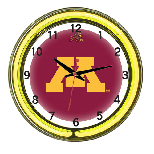 MINNESOTA NEON WALL CLOCK - 18'' MAROON/YELLOW NEON - MINNWC100-18