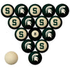 MICHIGAN STATE SCHOOL COLOR NUMBERED BILLIARD BALL SET GREEN SOLID/GREEN STRIPE - MSUBBS100N