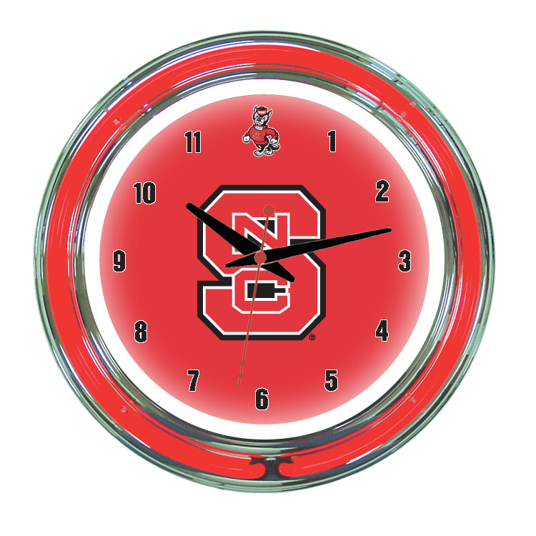 NORTH CAROLINA STATE NEON WALL CLOCK - 14'' RED FACE / RED NEON - NCSNWC100-14