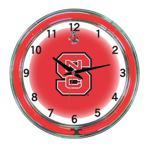 NORTH CAROLINA STATE NEON WALL CLOCK - 18'' RED FACE / RED NEON - NCSNWC100-18