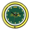 NORTH DAKOTA STATE NEON WALL CLOCK - 14'' GREEN/YELLOW NEON - NDSNWC100-14