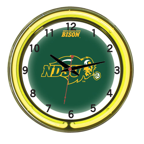 NORTH DAKOTA STATE NEON WALL CLOCK - 18'' GREEN/YELLOW NEON - NDSNWC100-18
